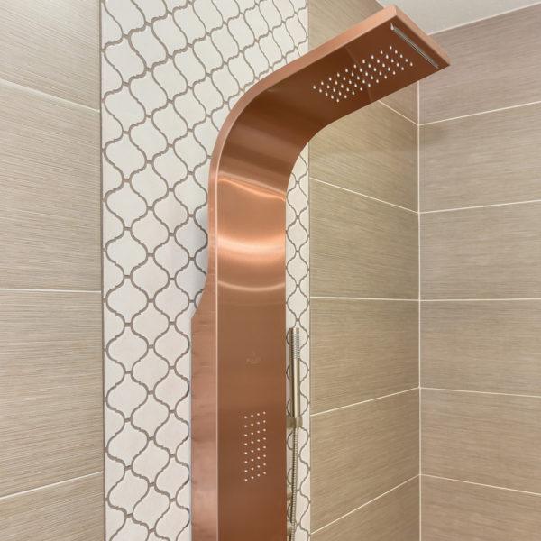 PULSE ShowerSpas Brushed Bronze Stainless Steel Shower Panel - Santa Cruz ShowerSpa - Bathroom Design Center