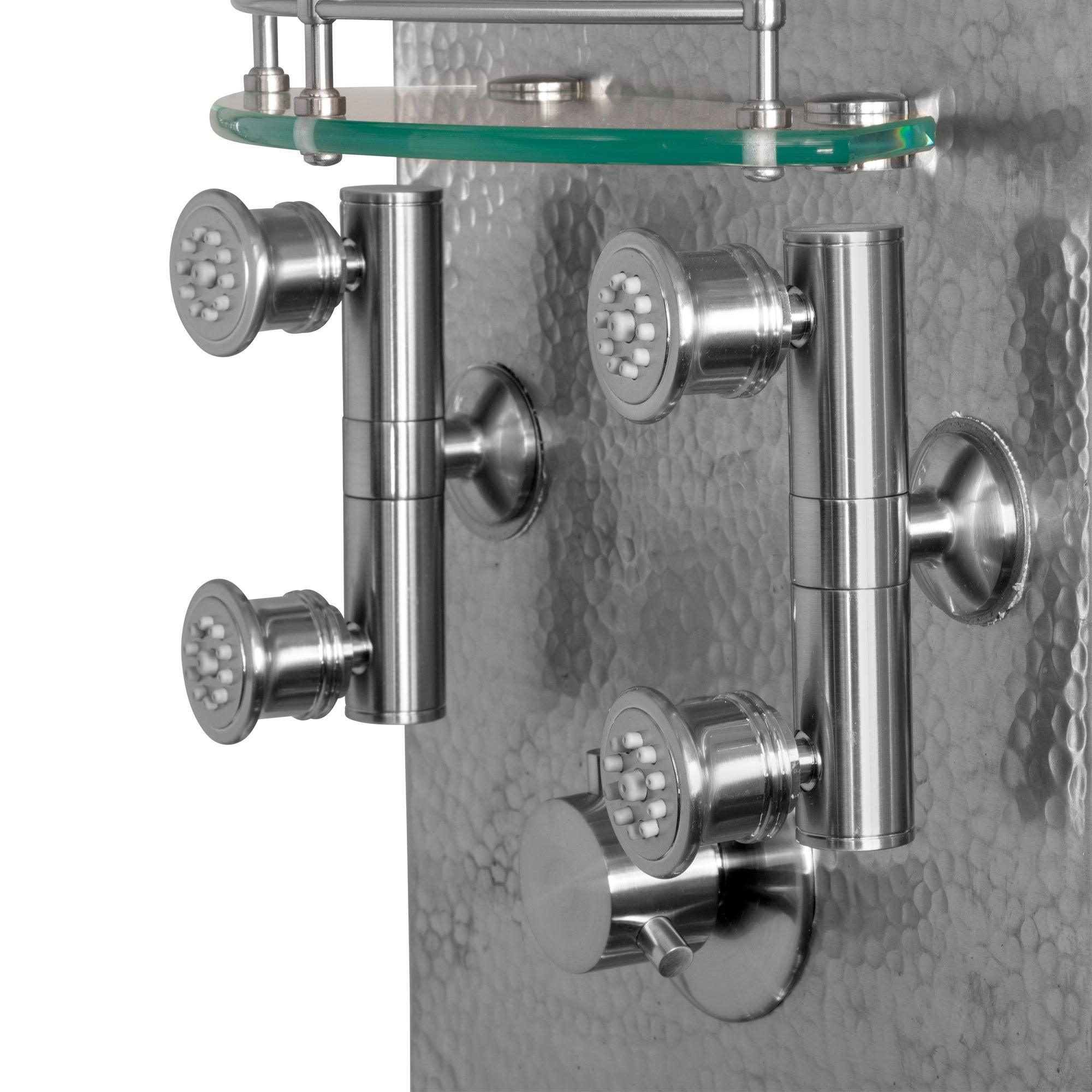 PULSE ShowerSpas Hammered Brushed Aluminum Shower Panel - Vaquero ShowerSpa - Bathroom Design Center