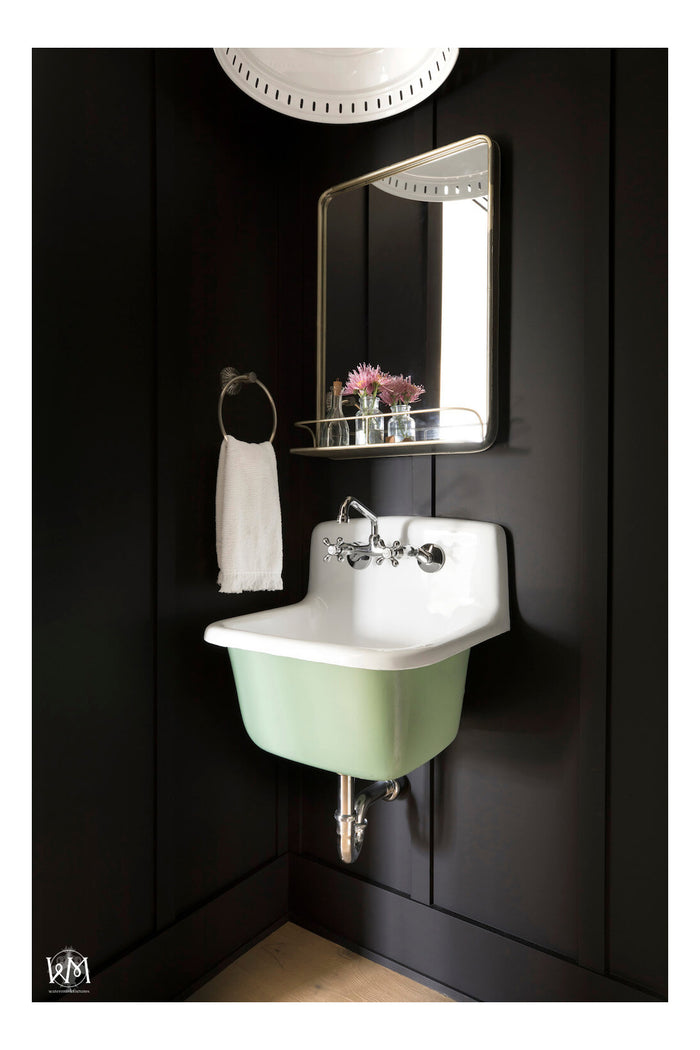WatermarkFixtures Vintage Style Deep Utility Sink Antique Inspired High Back Cast Iron Porcelain Farm Sink