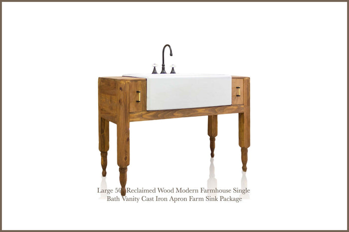 WatermarkFixtures Caddo 50″ Reclaimed Wood Modern Farmhouse Vanity, Cast Iron Apron Farm Sink