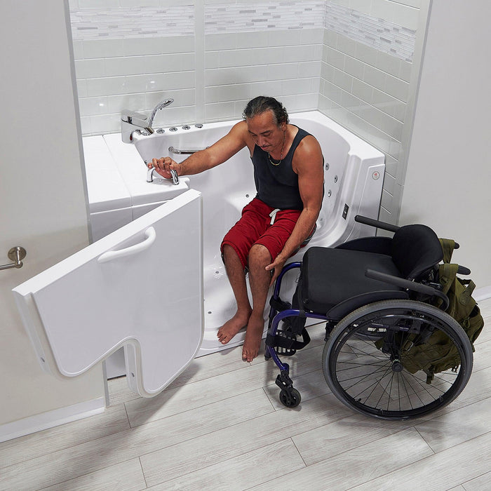 Ella Wheelchair Transfer 30" x 52" Acrylic Air and Hydro Massage Walk-In Bathtub with Heated Seat