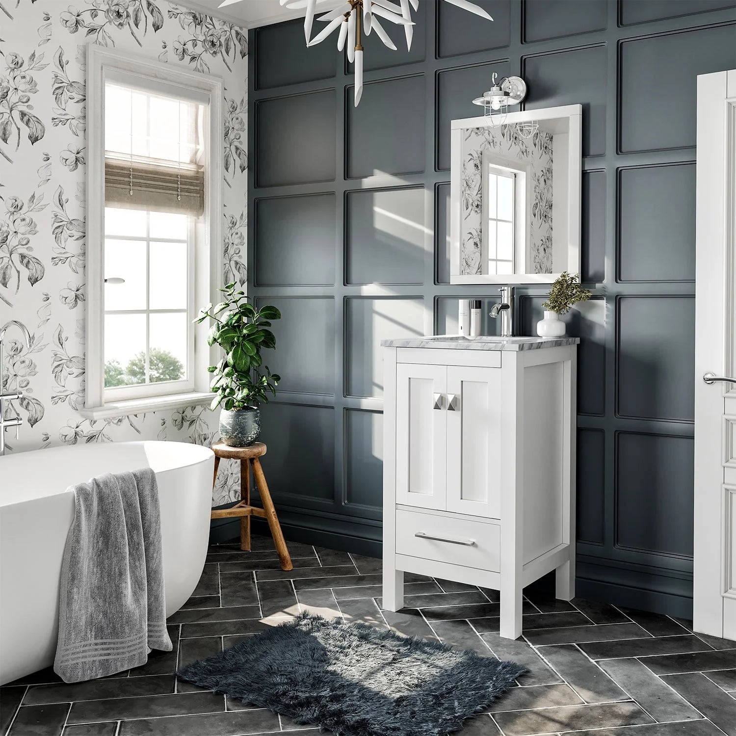 Eviva London Transitional Bathroom Vanity w/ White Carrara Top - Bathroom Design Center