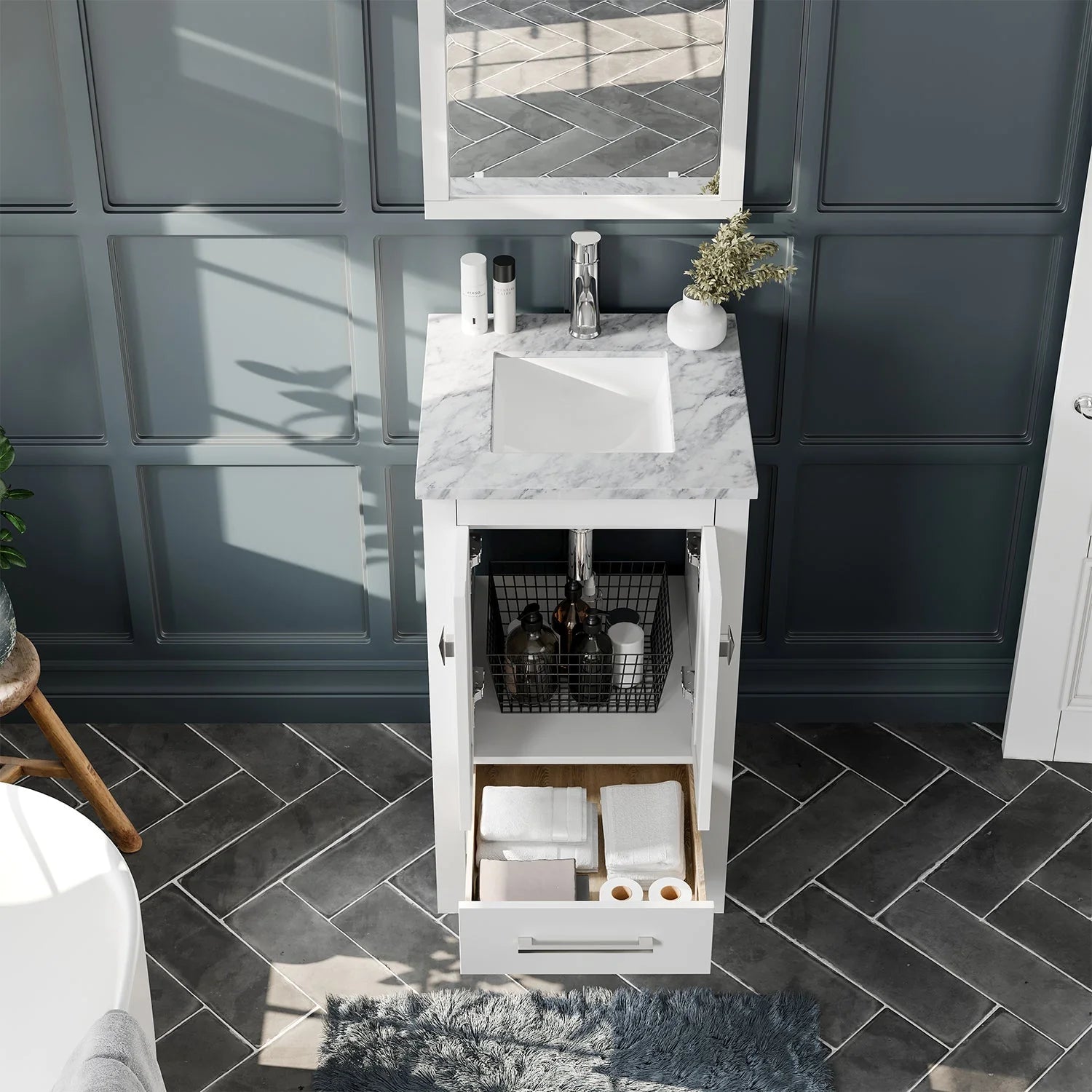 Eviva London Transitional Bathroom Vanity w/ White Carrara Top - Bathroom Design Center