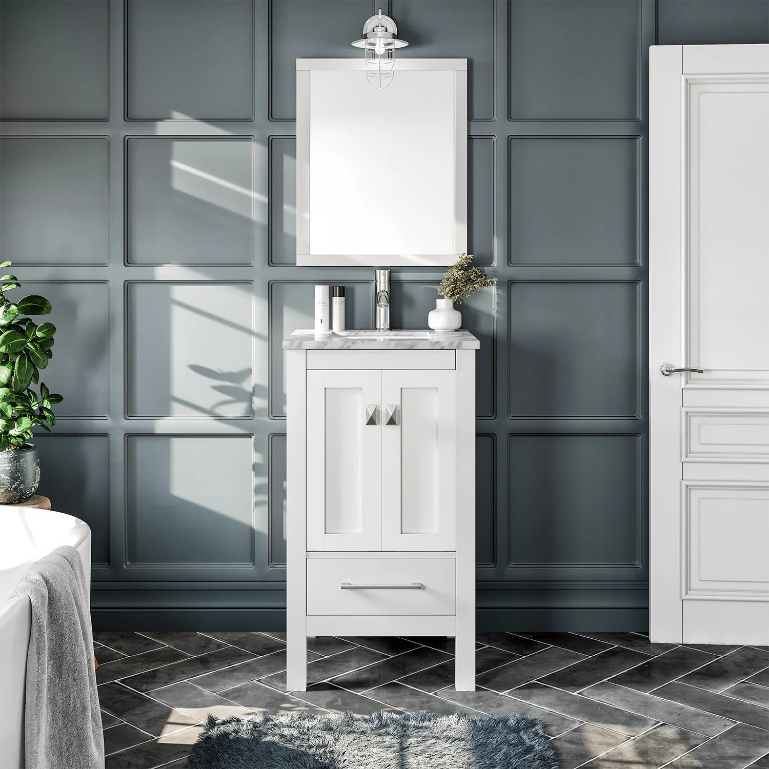 Eviva London Transitional Bathroom Vanity w/ White Carrara Top - Bathroom Design Center
