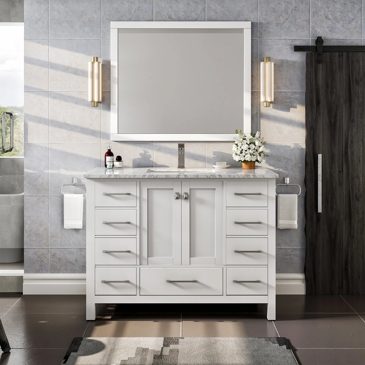 Eviva London Transitional Bathroom Vanity w/ White Carrara Top - Bathroom Design Center