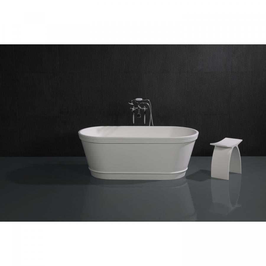 Kingston Brass Aqua Eden Arcticstone 60" Double Ended Solid Surface Freestanding Tub with Drain, Glossy White/Matte White