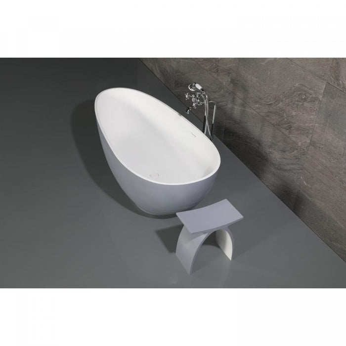 Kingston Brass Aqua Eden Arcticstone 67" Egg Shaped Solid Surface Freestanding Tub with Drain, Glossy White/Matte Gray