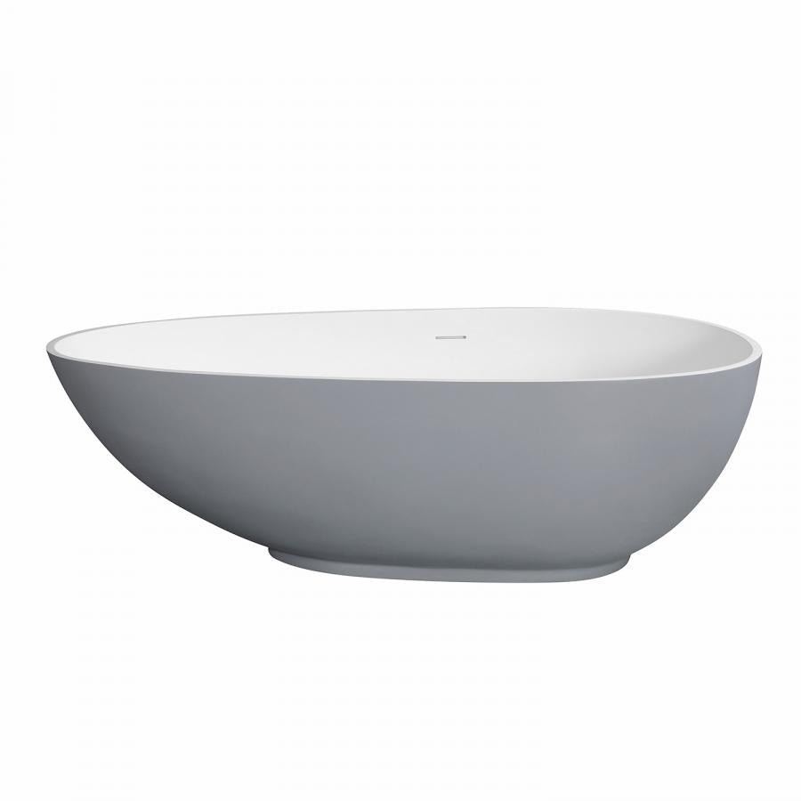 Kingston Brass Aqua Eden Arcticstone 67" Egg Shaped Solid Surface Freestanding Tub with Drain, Glossy White/Matte Gray