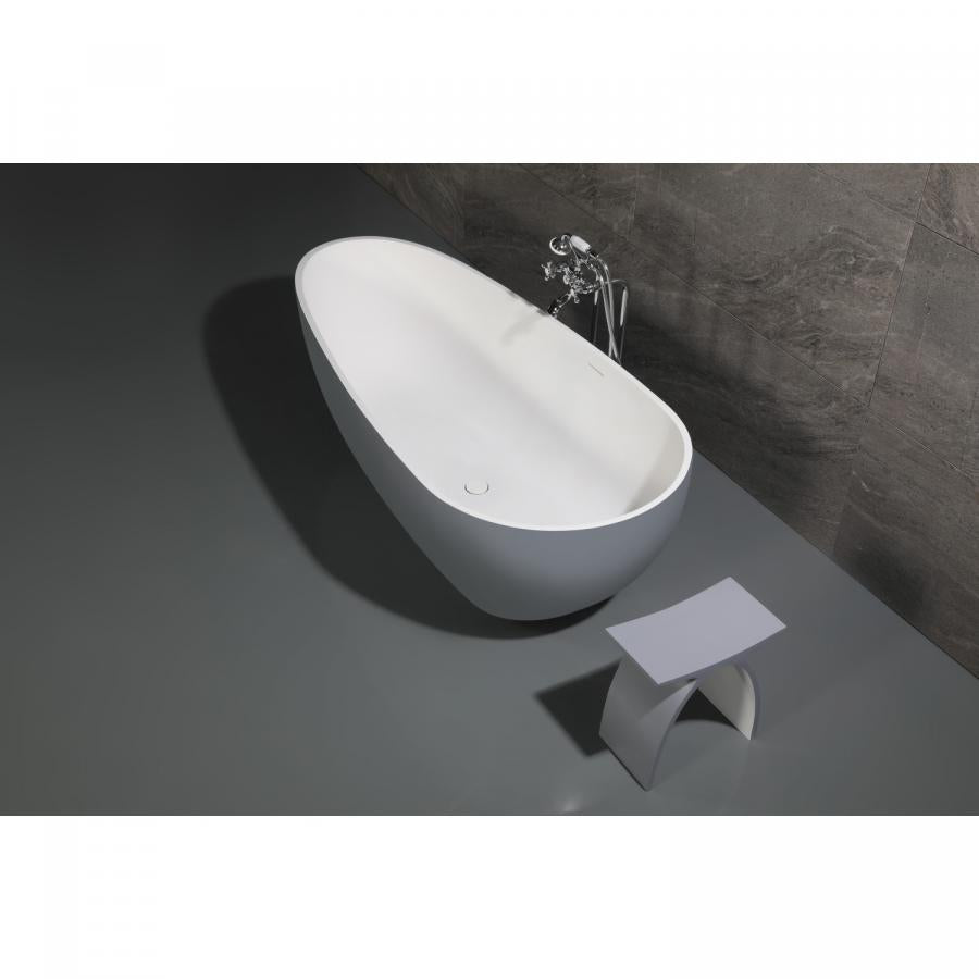 Kingston Brass Aqua Eden Arcticstone 72" Egg Shaped Solid Surface Freestanding Tub with Drain, Glossy White/Matte Gray