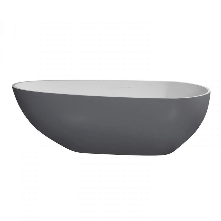 Kingston Brass Aqua Eden Arcticstone 72" Egg Shaped Solid Surface Freestanding Tub with Drain, Glossy White/Matte Gray