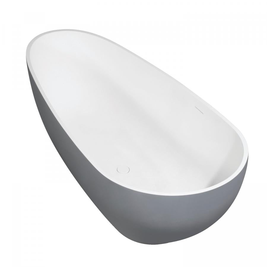 Kingston Brass Aqua Eden Arcticstone 72" Egg Shaped Solid Surface Freestanding Tub with Drain, Glossy White/Matte Gray