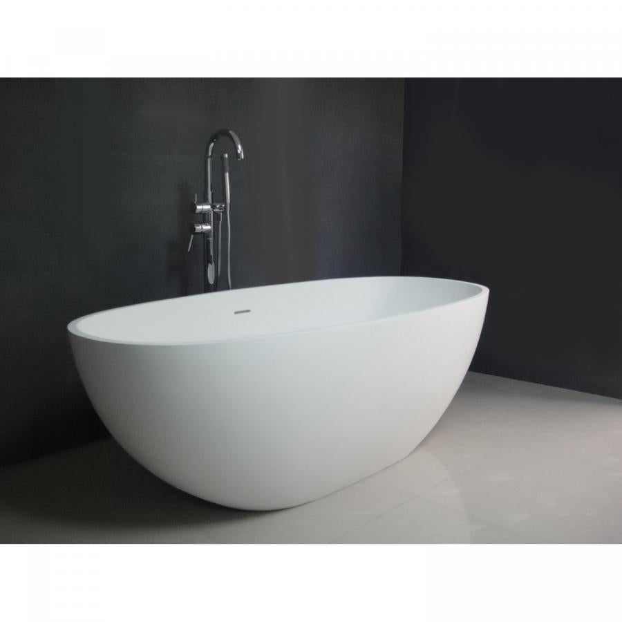 Kingston Brass Aqua Eden Arcticstone 65-Inch Solid Surface White Stone Freestanding Tub with Drain, Matte White