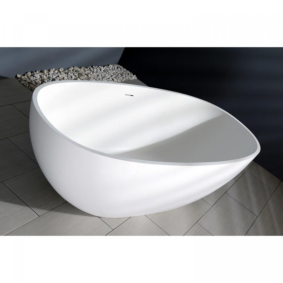 Kingston Brass Aqua Eden Arcticstone 65-Inch Solid Surface White Stone Freestanding Tub with Drain, Matte White