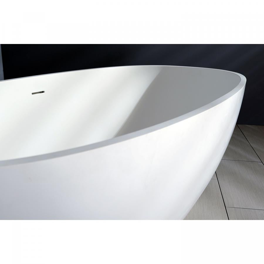 Kingston Brass Aqua Eden Arcticstone 65-Inch Solid Surface White Stone Freestanding Tub with Drain, Matte White