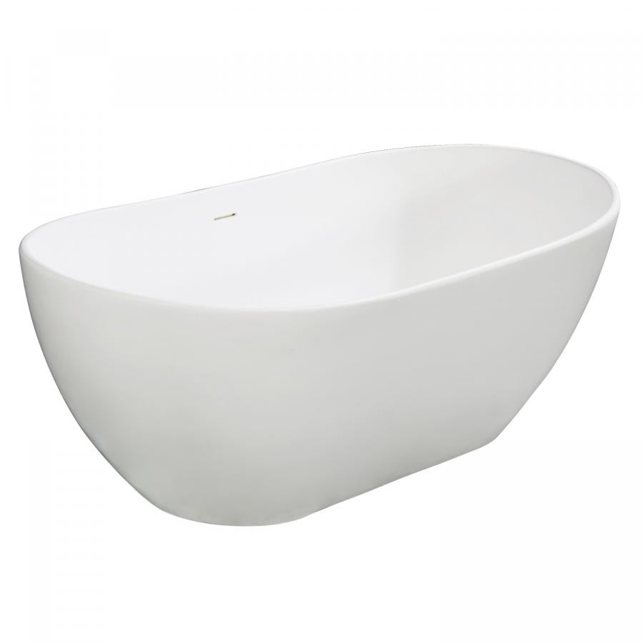 Kingston Brass Aqua Eden Arcticstone 65-Inch Solid Surface White Stone Freestanding Tub with Drain, Matte White