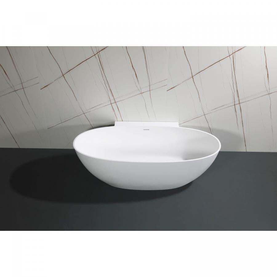Kingston Brass Aqua Eden Acrticstone 71-Inch Solid Surface Freestanding Tub with Drain, Matte White