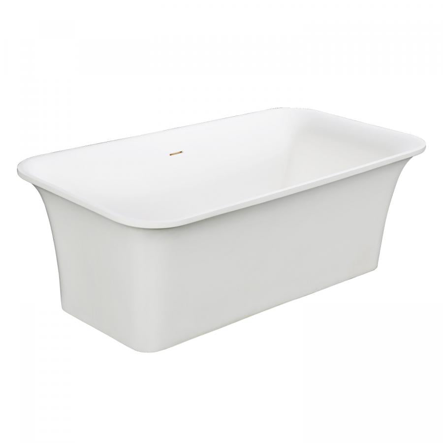 Kingston Brass Aqua Eden Arcticstone 67-Inch Solid Surface White Stone Freestanding Tub with Drain, Matte White