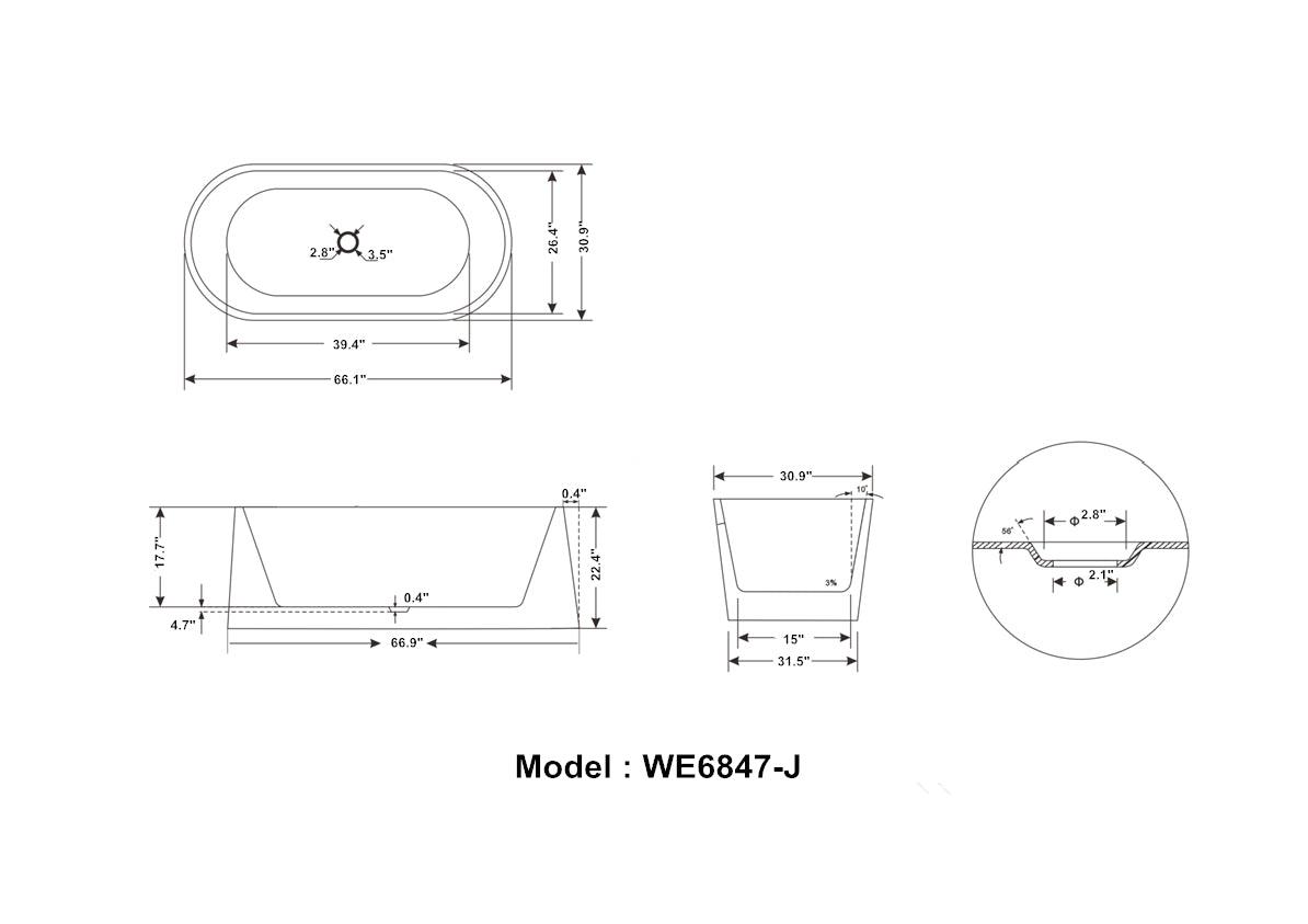 Legion Furniture 66" White Acrylic Free Standing Bathtub - Bathroom Design Center