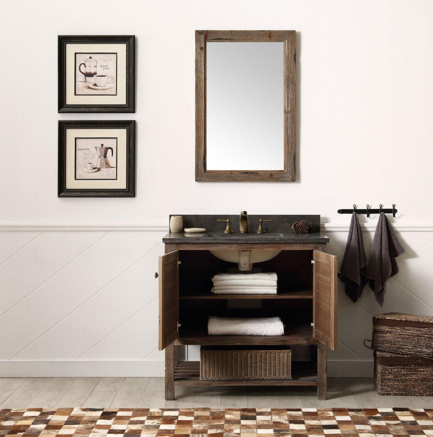 Legion Furniture Rustic Brown 36" Solid Wood Vanity with Moon Stone Top - Bathroom Design Center