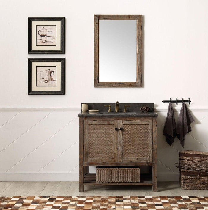 Legion Furniture Rustic Brown 36" Solid Wood Vanity with Moon Stone Top