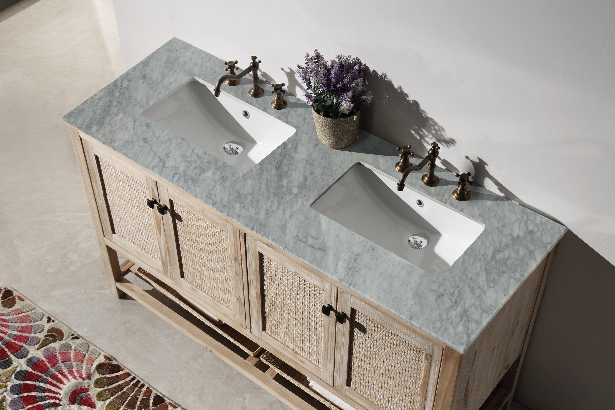 Legion Furniture 60" Wood Double Vanity With Marble Top - Bathroom Design Center