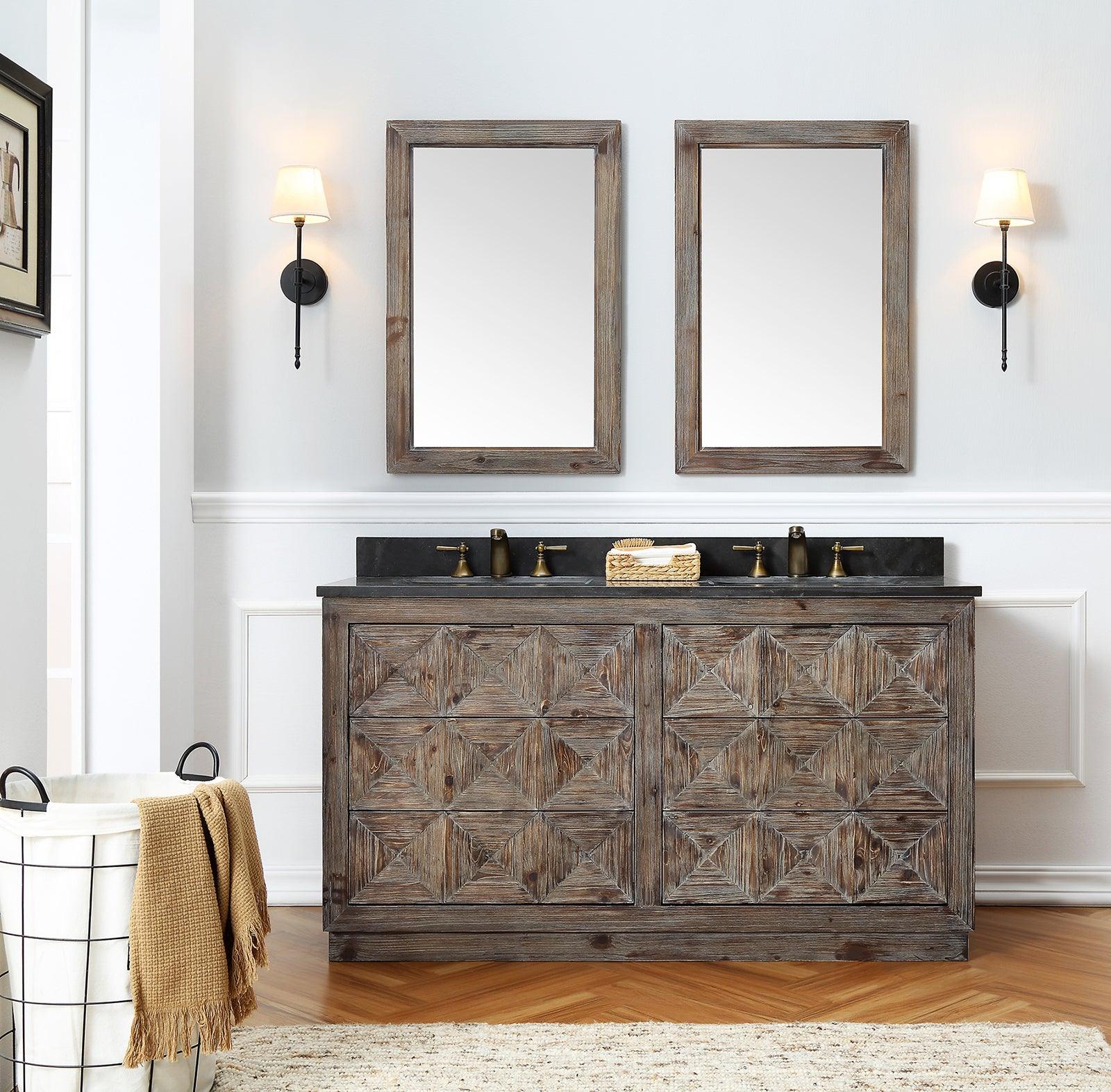 Legion Furniture 60" Free Standing Double Bathroom Vanity, Rustic Brown with Marble Vanity Top - Bathroom Design Center
