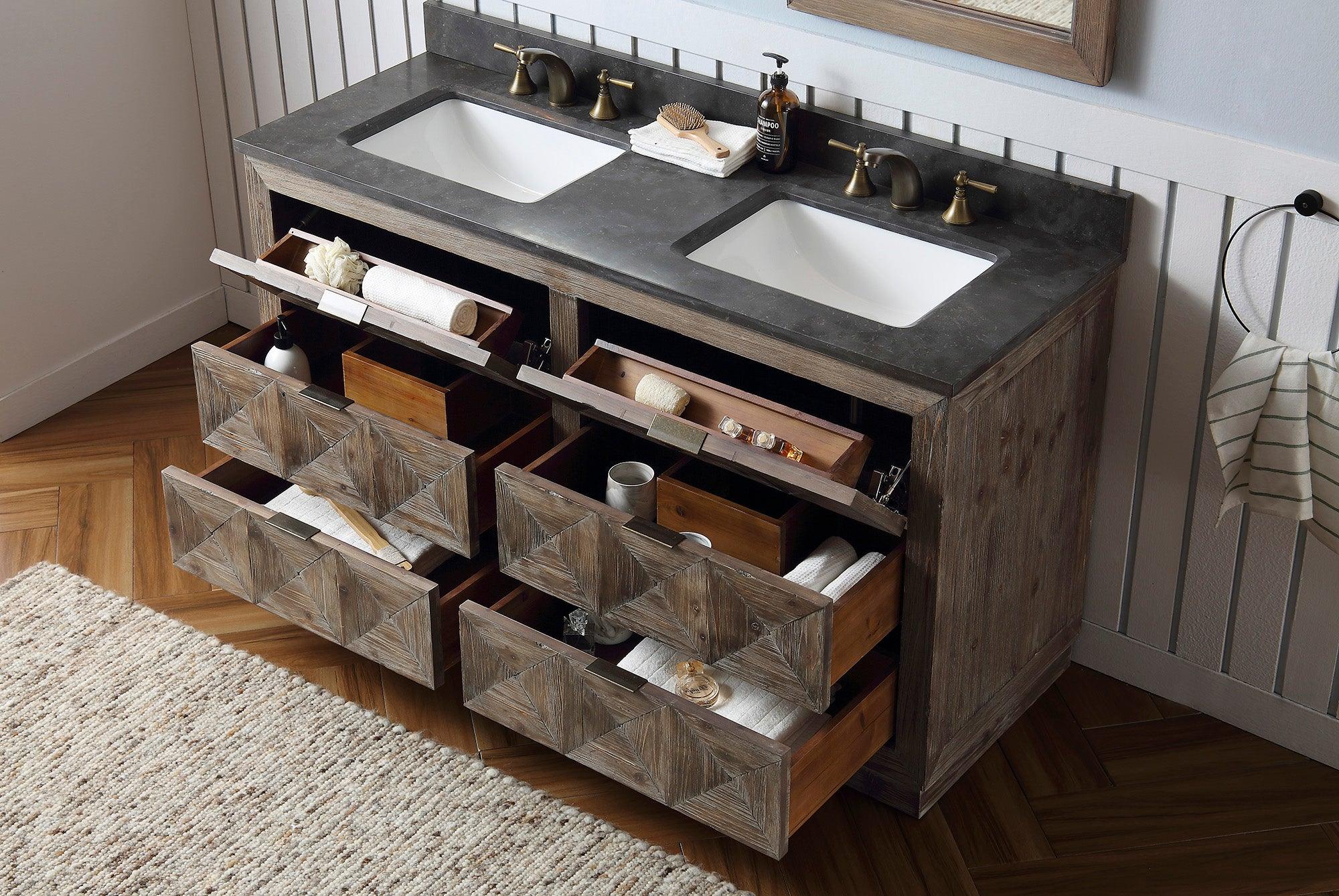 Legion Furniture 60" Free Standing Double Bathroom Vanity, Rustic Brown with Marble Vanity Top - Bathroom Design Center