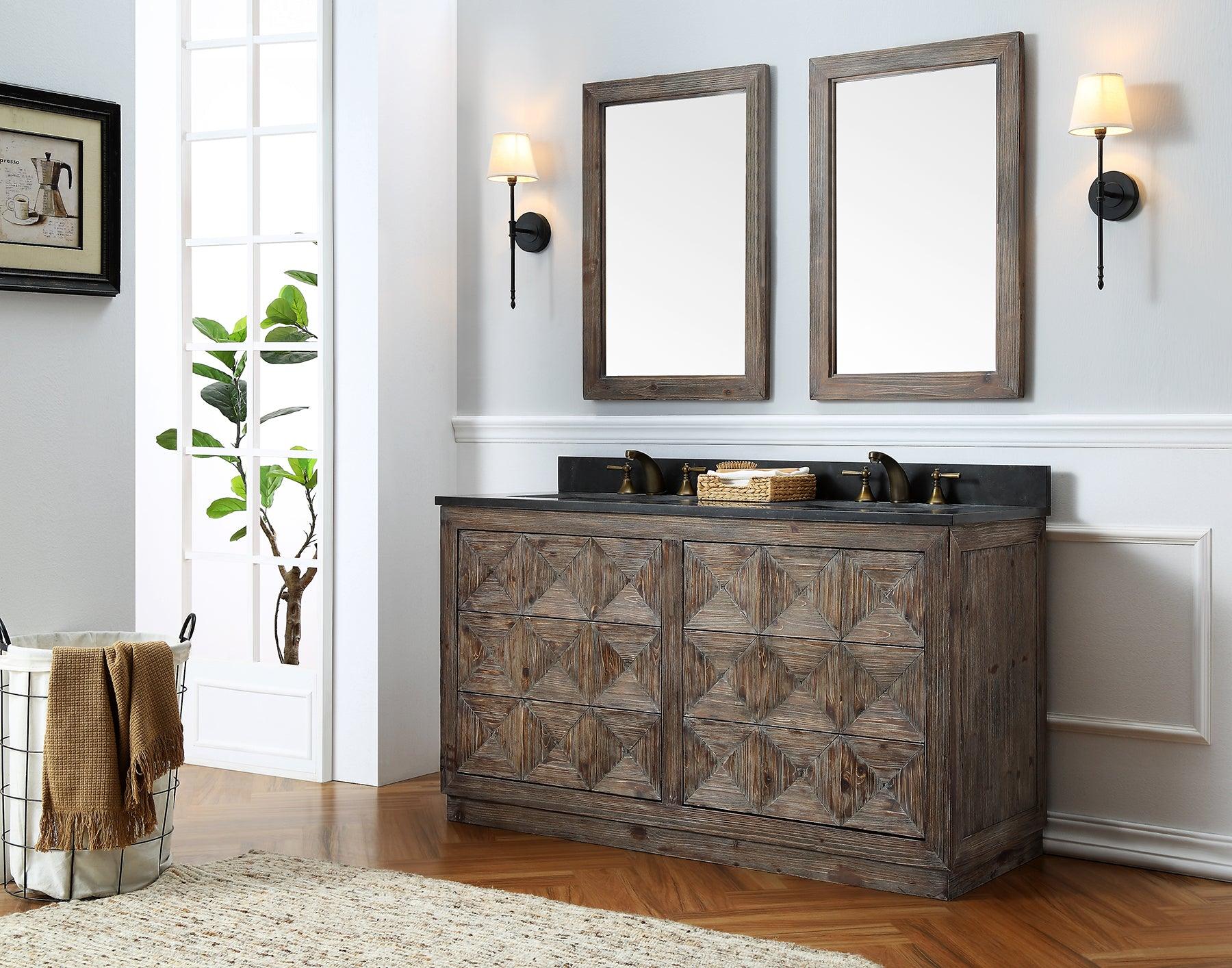 Legion Furniture 60" Free Standing Double Bathroom Vanity, Rustic Brown with Marble Vanity Top - Bathroom Design Center