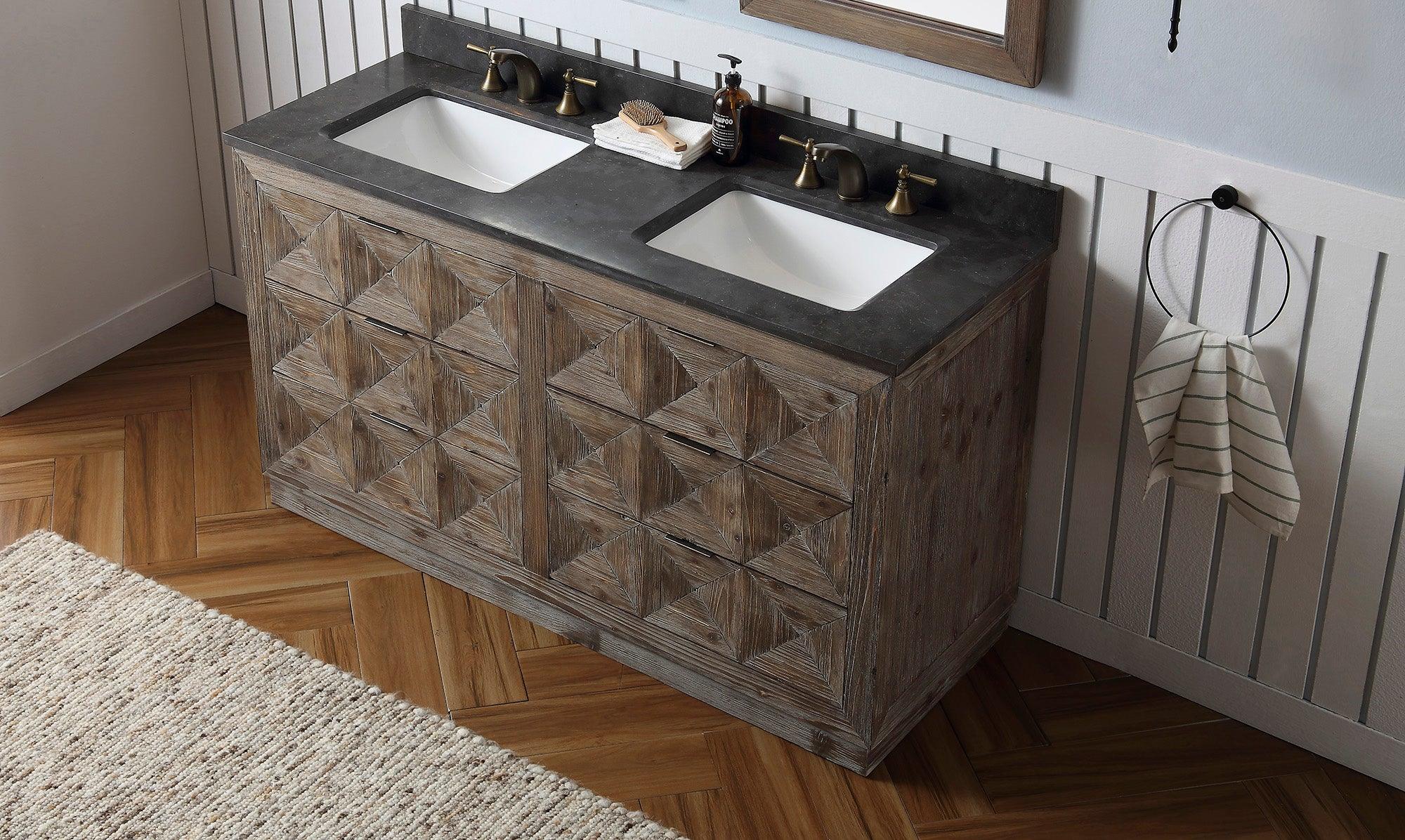 Legion Furniture 60" Free Standing Double Bathroom Vanity, Rustic Brown with Marble Vanity Top - Bathroom Design Center