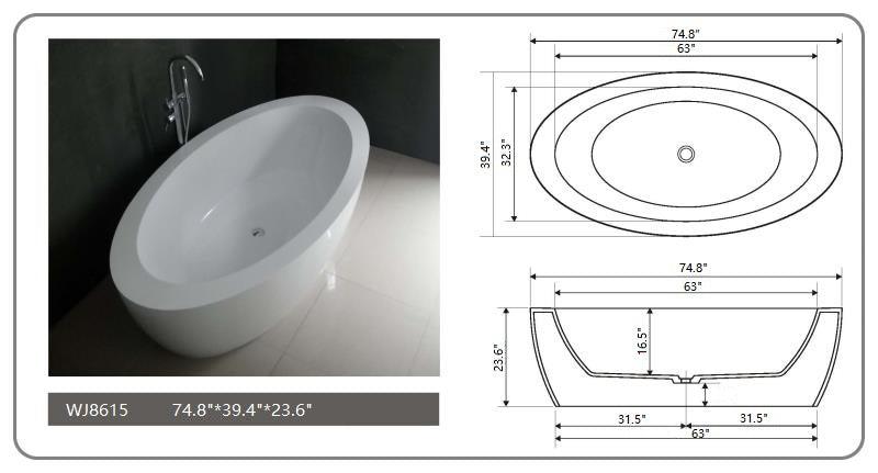 Legion Furniture 74.8" White Matt Solid Surface Tub - Bathroom Design Center