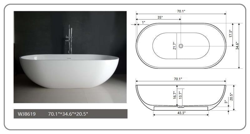 Legion Furniture 70.1" White Solid Surface Soaking Tub - Bathroom Design Center