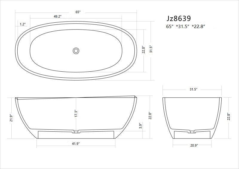 Legion Furniture 65" White Matt Solid Surface Tub - Bathroom Design Center