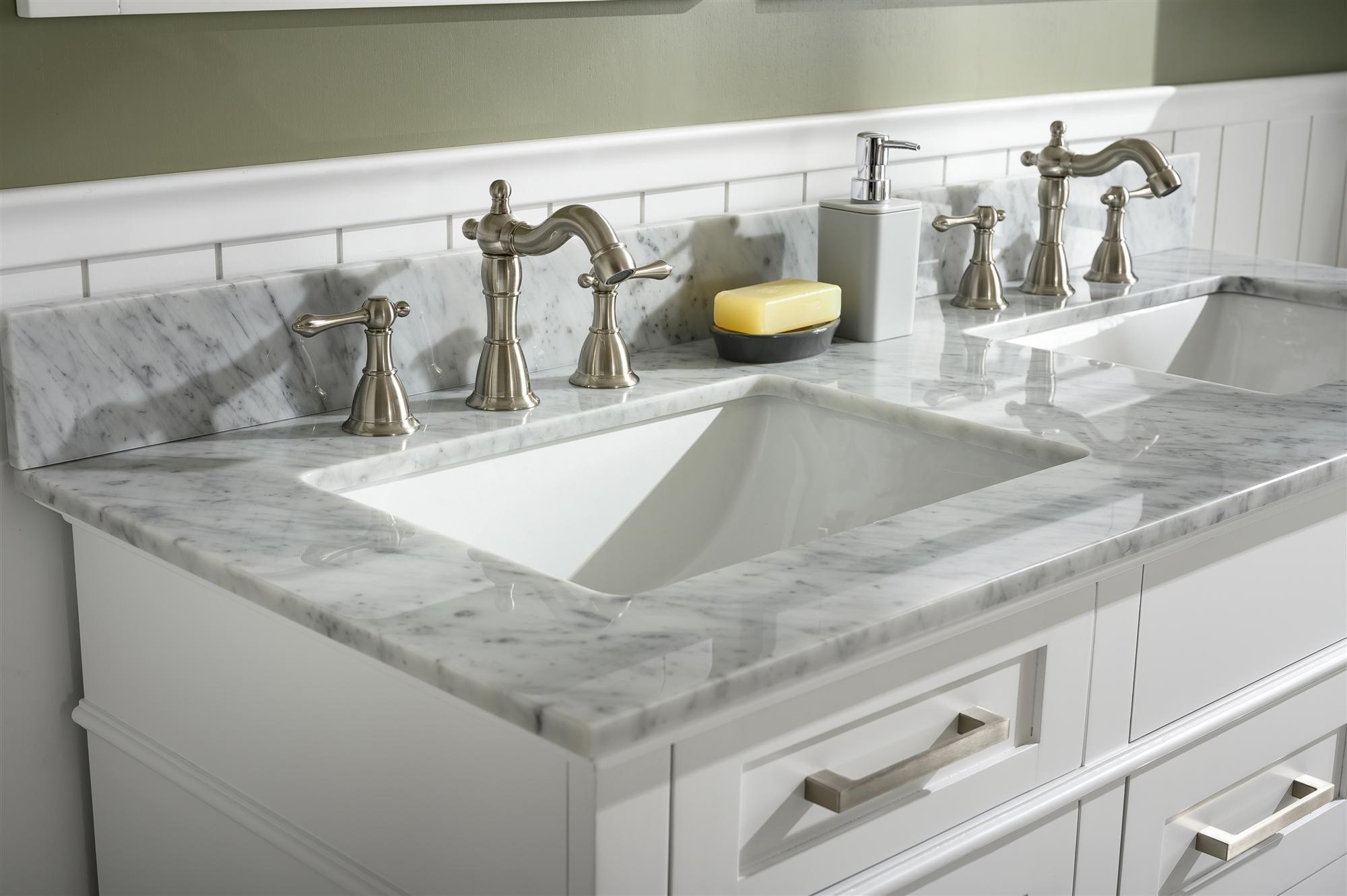Legion Furniture 54" White Double Sink Vanity Cabinet With Carrara White Top - Bathroom Design Center