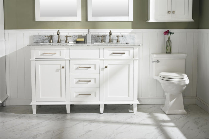Legion Furniture 54" White Double Sink Vanity Cabinet With Carrara White Top