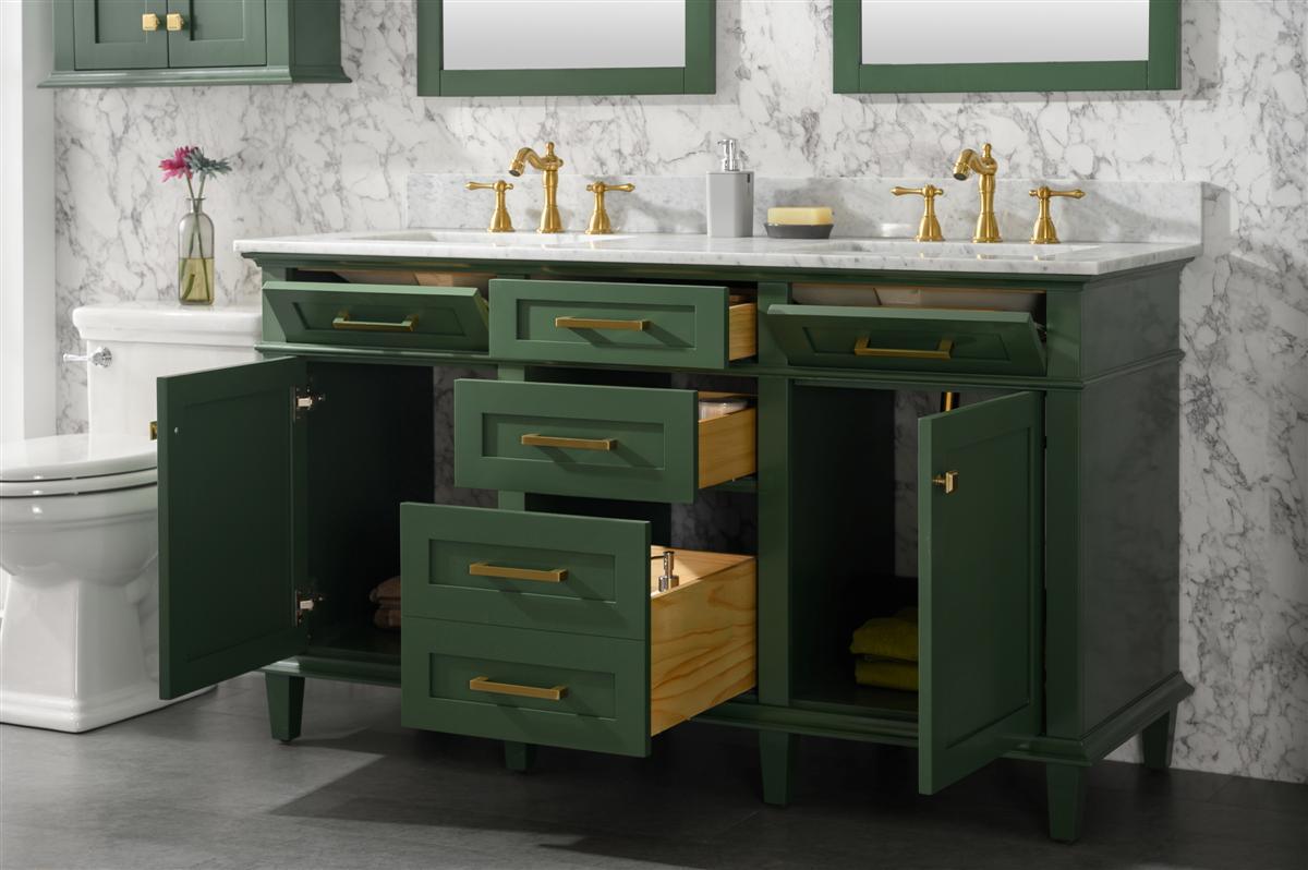 Legion Furniture 60" Double Sink Vanity Cabinet With Carrara White Top - Bathroom Design Center