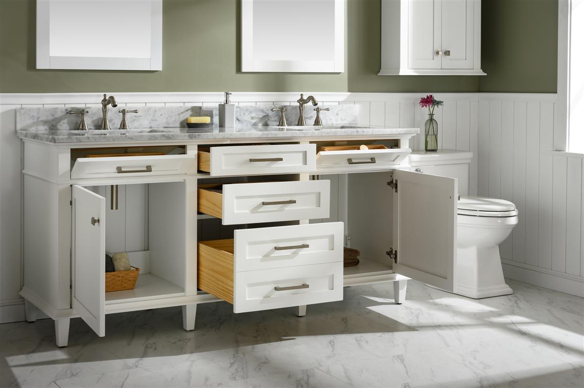 Legion Furniture 72" Double Sink Vanity Cabinet With Carrara White Top - Bathroom Design Center