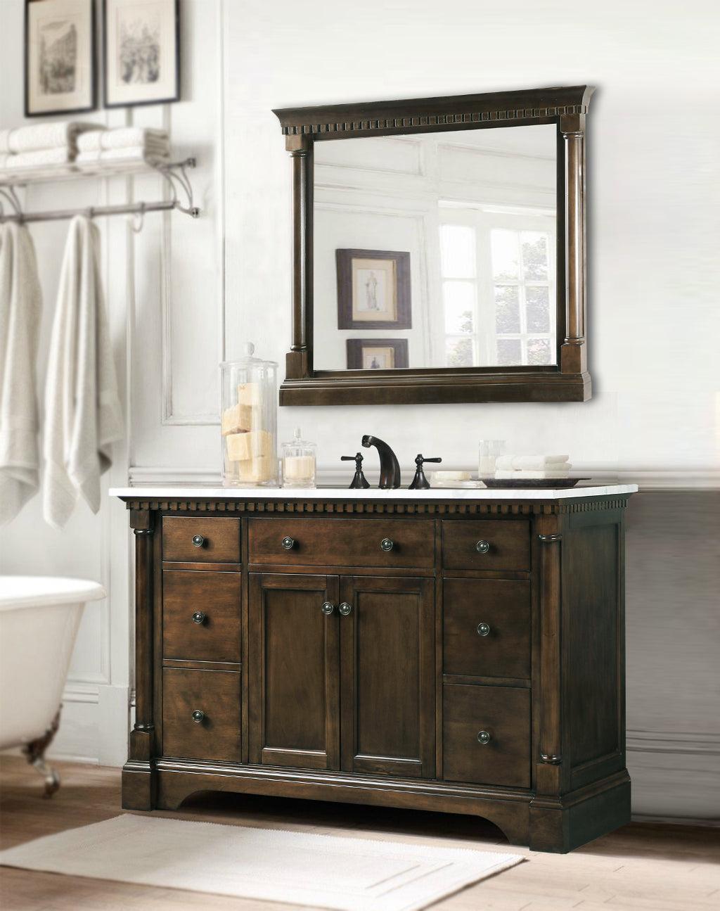 Legion Furniture Antique Coffee Sink Vanity With Carrara White Top And Matching Backsplash - Bathroom Design Center