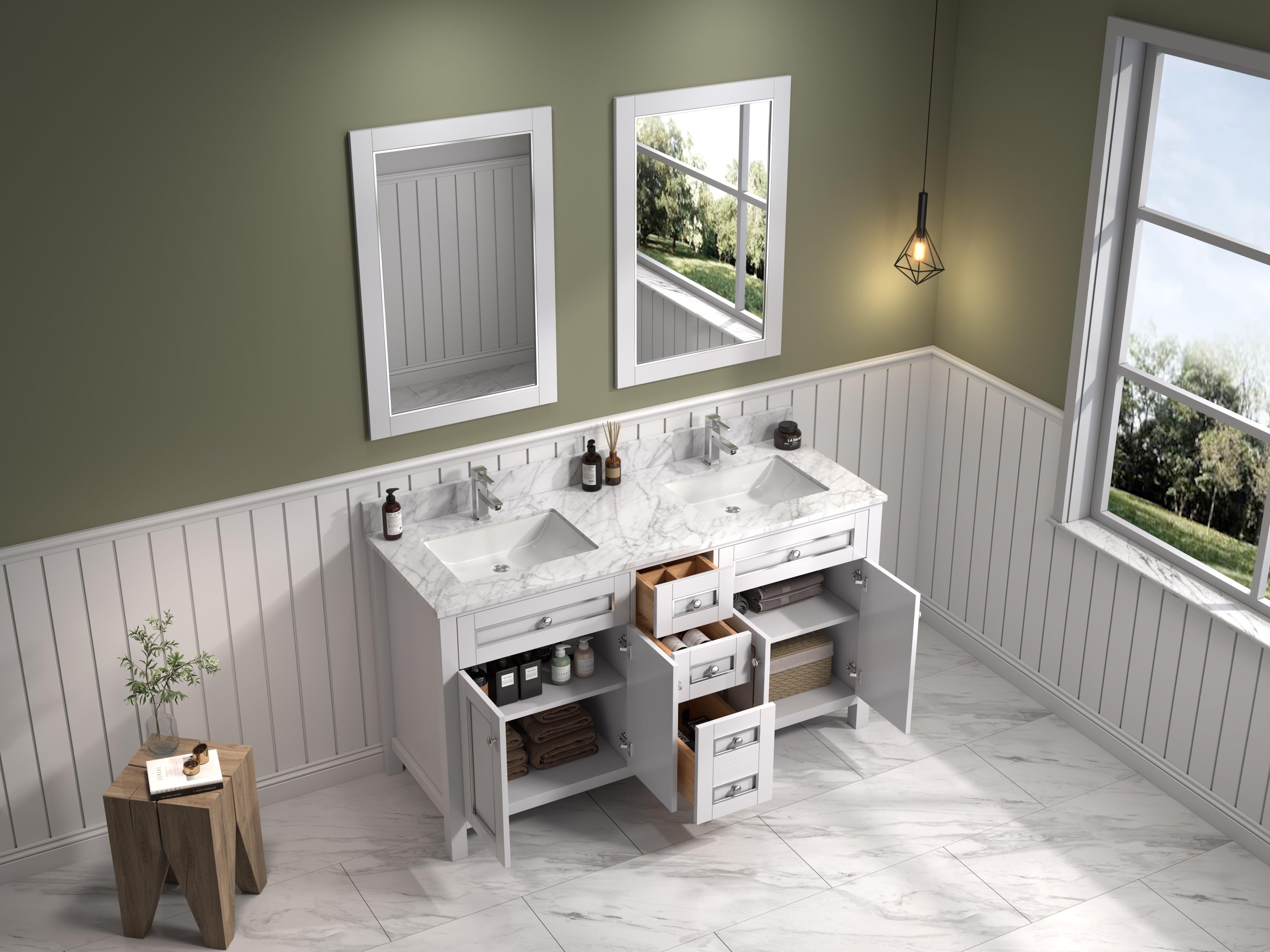 Legion Furniture 60" Double Sink Vanity With Hygienic Carrara White Top - Bathroom Design Center