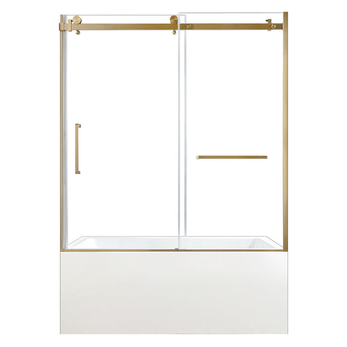Kingston Brass KVTAP6031R22T7 60" Acrylic Rectangular 3-Wall Anti-Skid Alcove Tub Combo with Tub Door (Right Hand Drain), White/Brushed Brass
