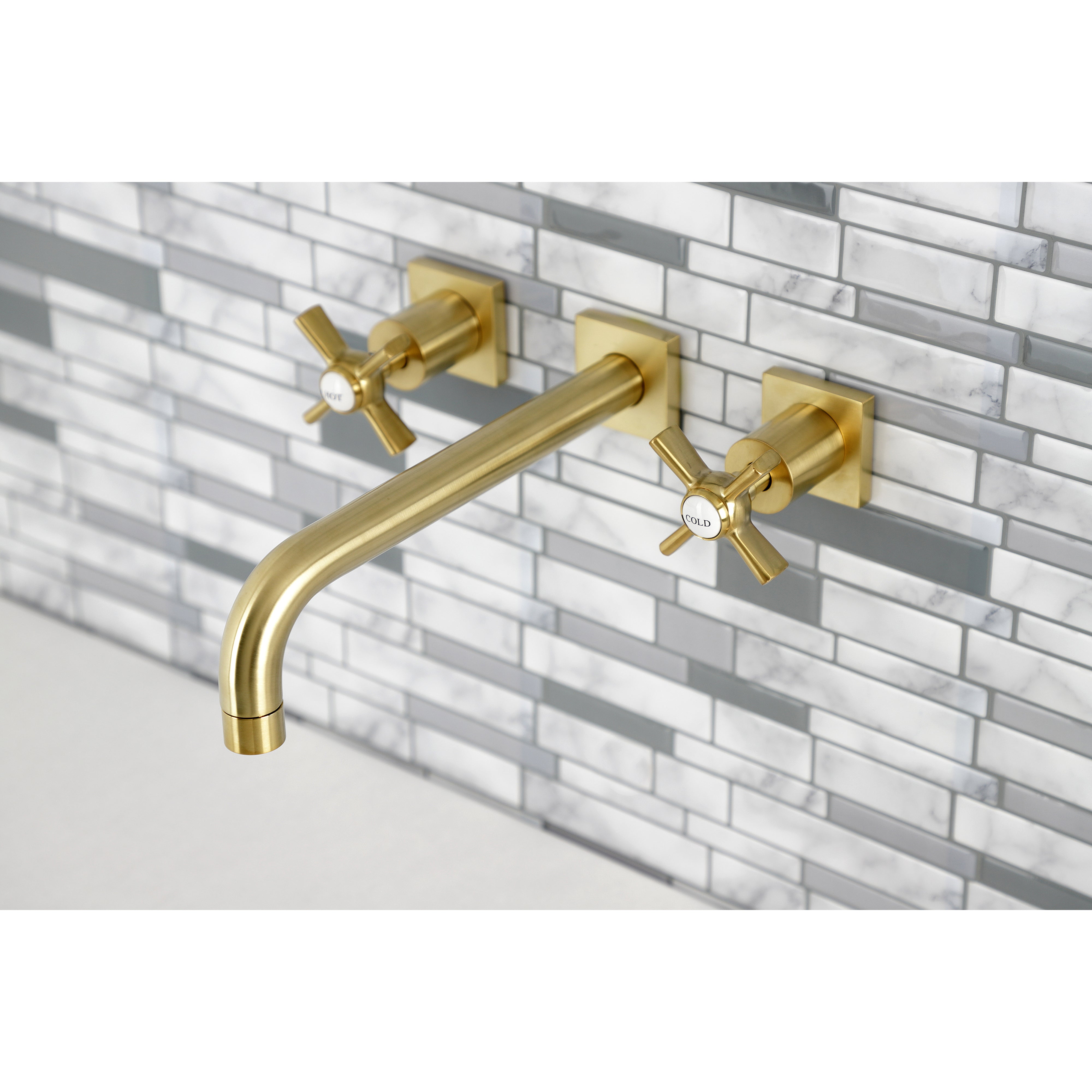 Kingston Brass KS6027ZX Millennium Two-Handle Wall Mount Roman Tub Faucet, Brushed Brass