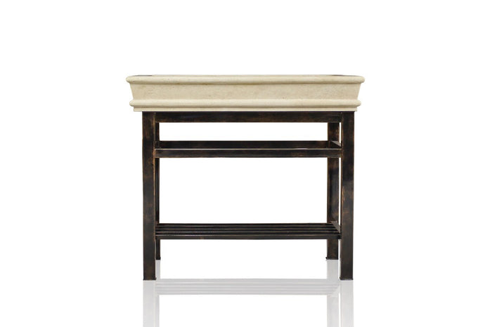 WatermarkFixtures Customizable Oil Rubbed Bronze Stainless Steel Bath Vanity 36 Inch Travertine Open Shelf