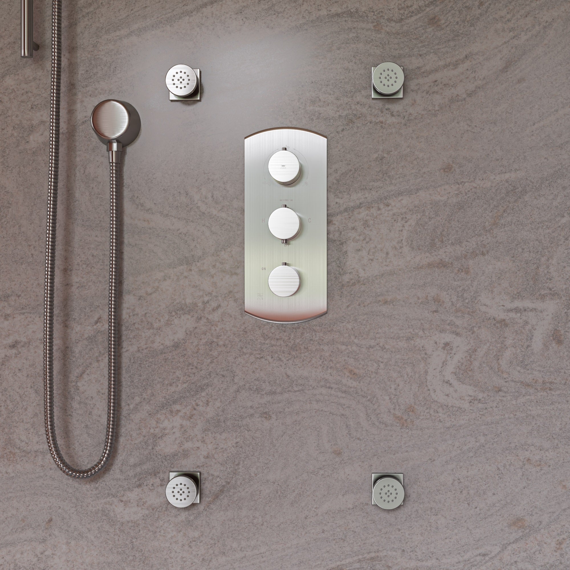 ALFI AB4101-BN Brushed Nickel Concealed 4-Way Thermostatic Valve Shower Mixer /w Round Knobs