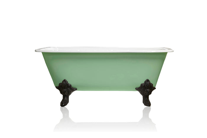 WatermarkFixtures Edwardian Arsenic Green and Matte Black 67 Inch Double Ended Cast Iron Clawfoot Bathtub