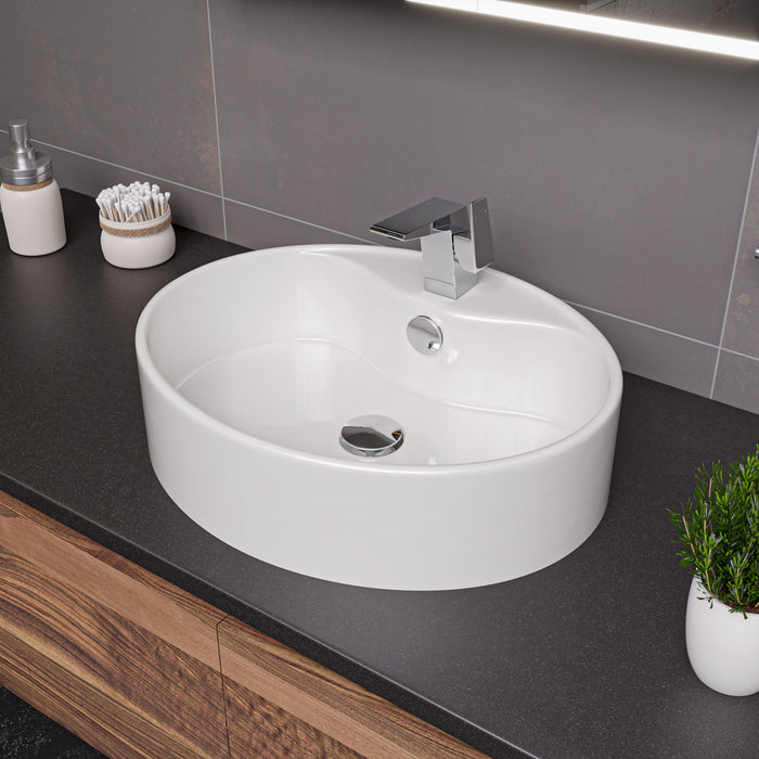 ALFI ABC910 White 22" Oval Above Mount Ceramic Sink with Faucet Hole