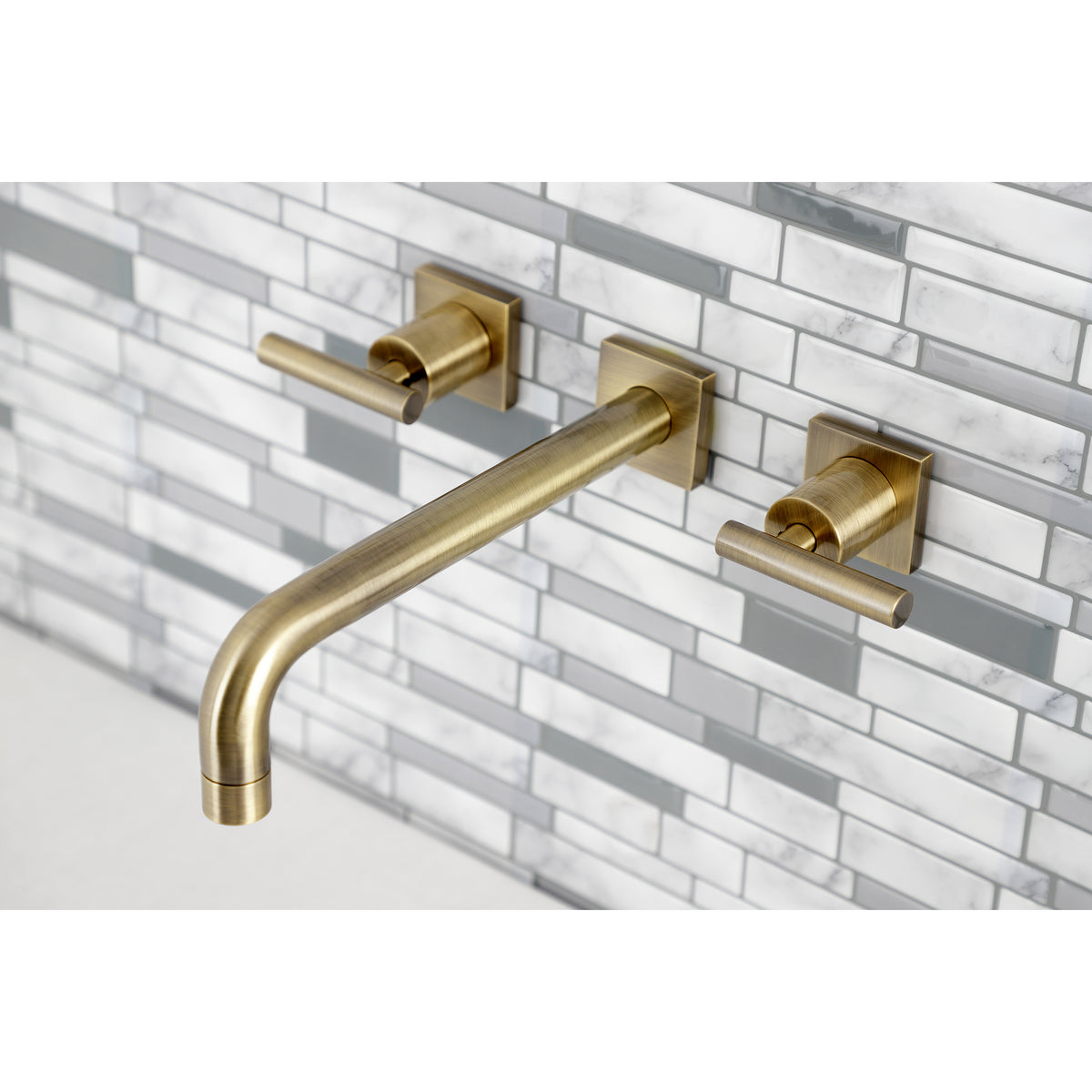 Kingston Brass KS6023CML Manhattan Two-Handle Wall Mount Roman Tub Faucet, Antique Brass
