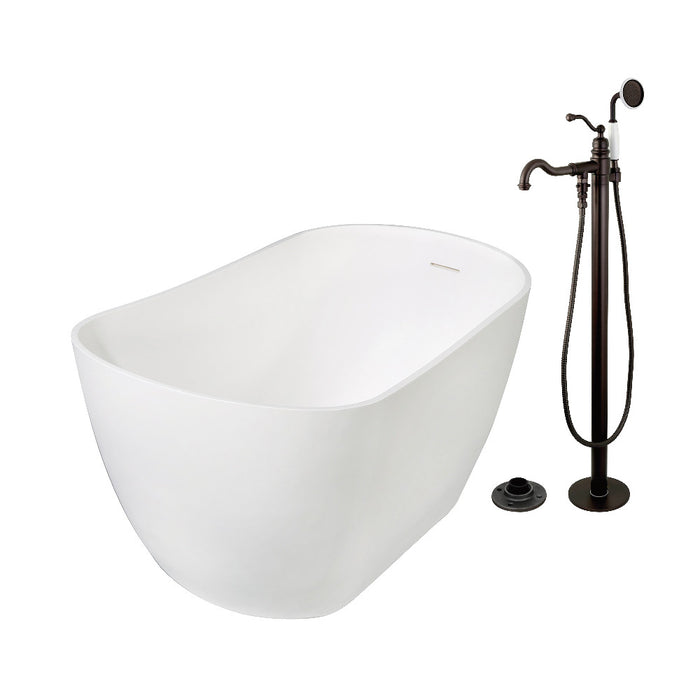Kingston Brass KRTSS5130135AL 51" Solid Surface Oval Single Slipper Freestanding Tub with Faucet Combo and Drain, Oil Rubbed Bronze