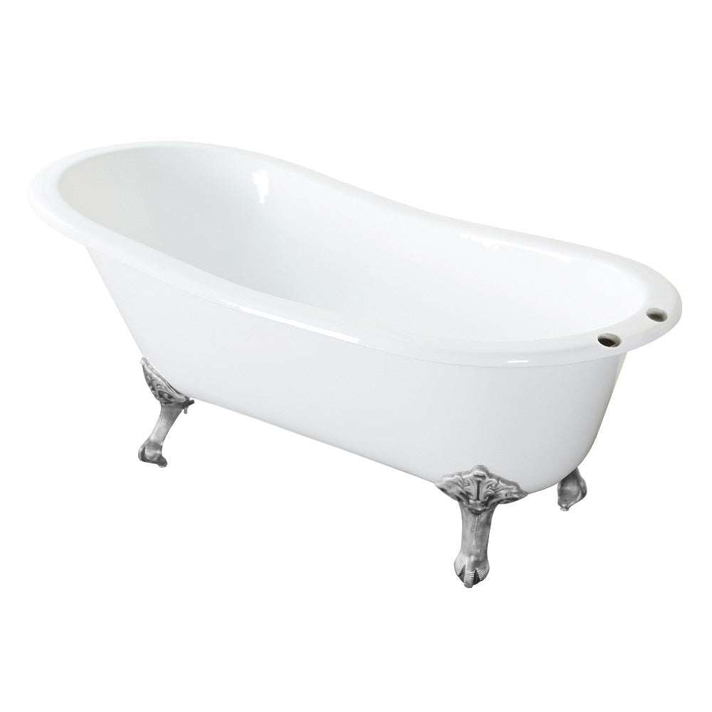Aqua Eden VCT7D673122ZB8 67" Cast Iron Oval Single Slipper Clawfoot Tub (7" Faucet Drillings), White/Brushed Nickel