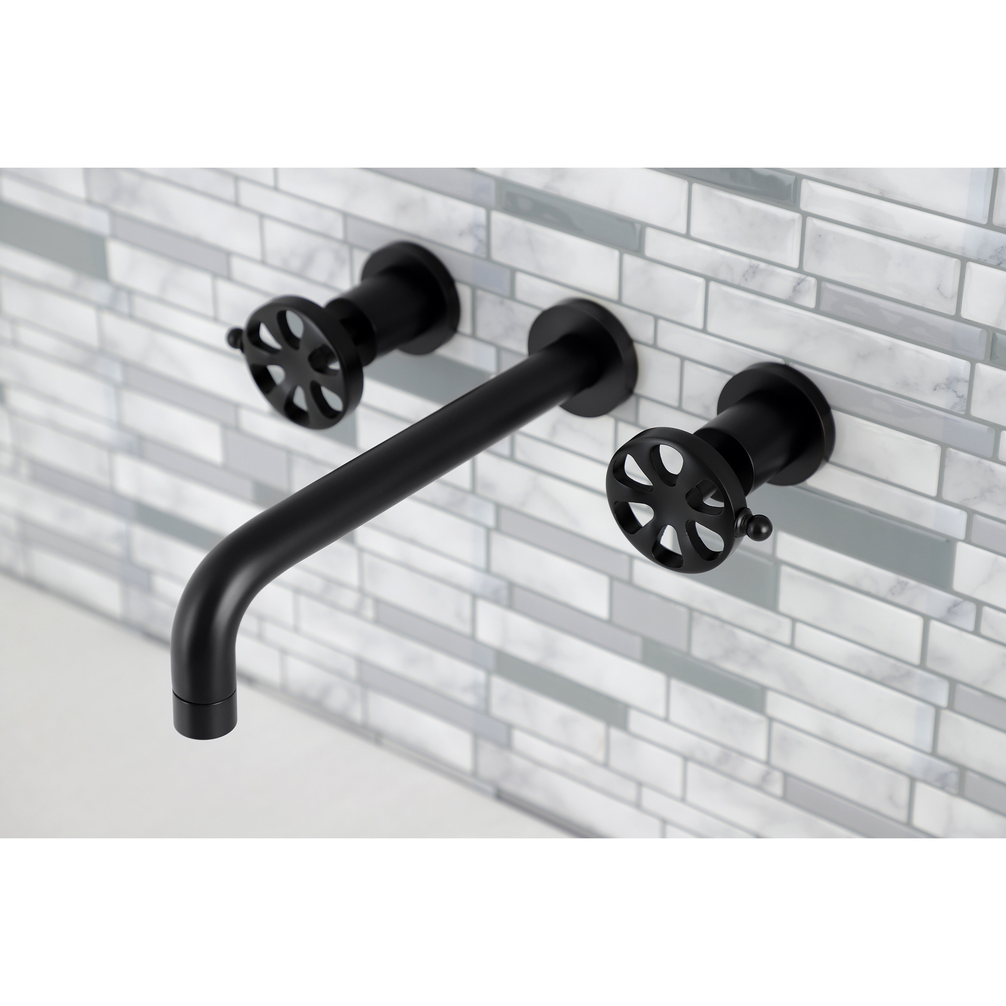 Kingston Brass KS8020RX Belknap Two-Handle Wall Mount Roman Tub Faucet, Matte Black