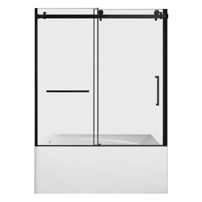 Kingston Brass KVTAM6032L22D0 60" Acrylic Rectangular 3-Wall Anti-Skid Alcove Tub Combo with Tub Door (Left Hand Drain), White/Matte Black