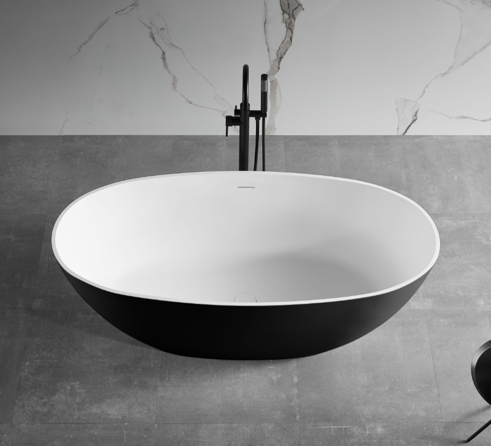 ALFI AB9975BM 59" Black & White Matte Oval Solid Surface Resin Soaking Bathtub